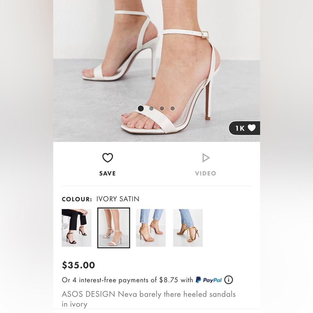 ASOS DESIGN neva barely there satin stiletto heels in Ivory, 6
